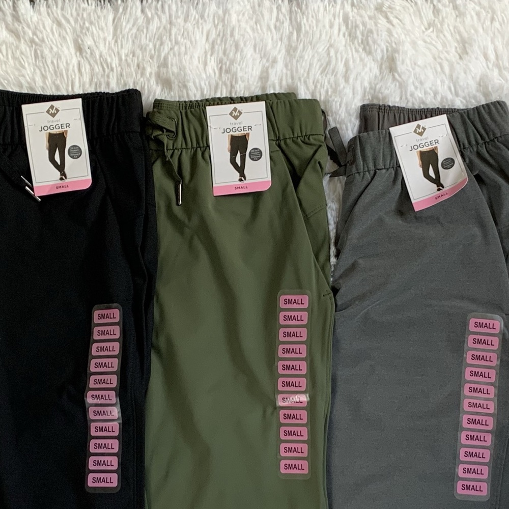 MEMBERS MARK WOMENS TRAVEL JOGGERS NWT BUNDLE SIZE SMALL BLACK GRAY ARMY GREEN